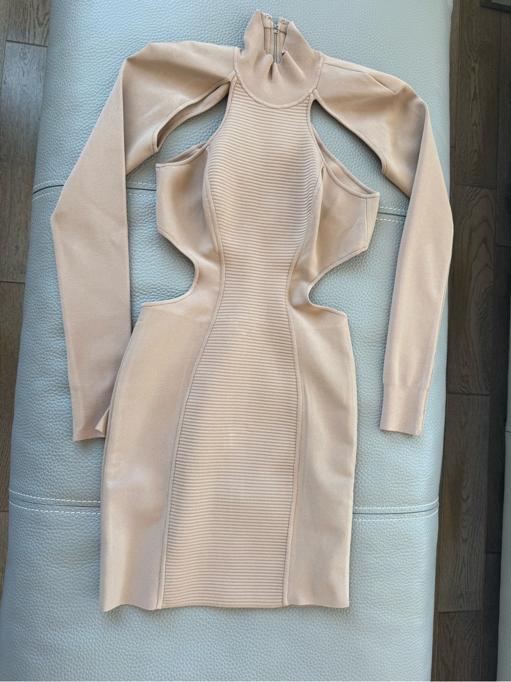 Herve Leger Nude Long-Sleeve Cutout Bodycon Dress